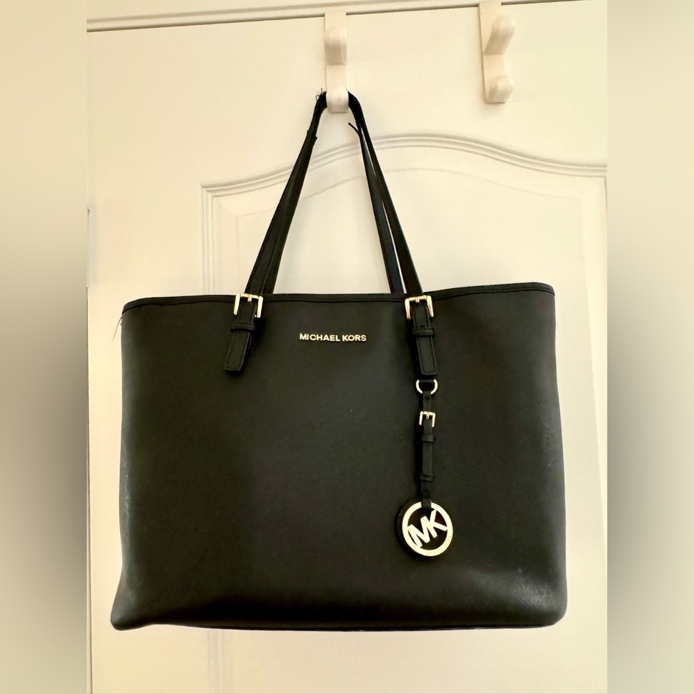 Michael Kors Womens Black Leather Double Strap Tote